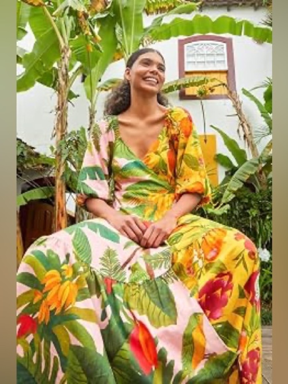 FARM Rio Vestido Mixed Prints Midi Wrap Dress - Picture 2 of 12